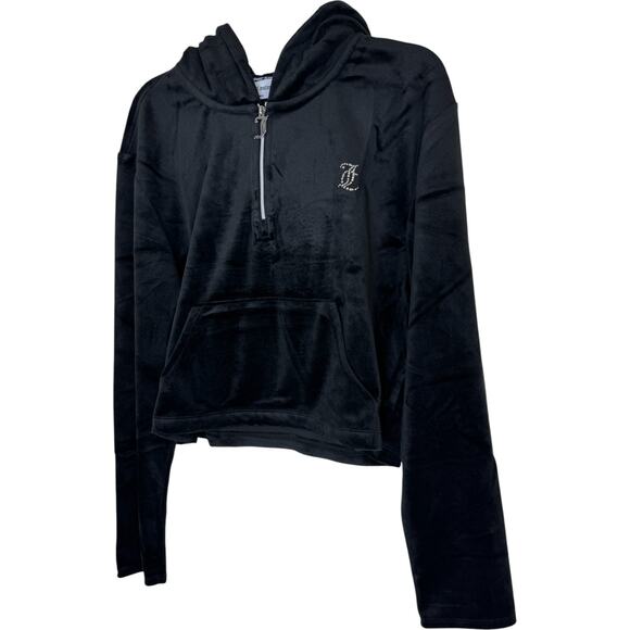 Juicy Couture Luxe Velour Pullover Hoodie Black Large NWT Half-Zip Long Sleeve - Picture 7 of 13